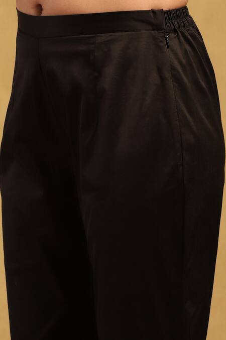 Ritu Kumar Black Dupion, Silk Embroidery Mandarin Collar Kurta And Pant Set Online at Aza Fashions Ritu Kumar_Black Dupion, Silk Embroidery Mandarin Collar Kurta And Pant Set _Online_at_Aza_Fashions