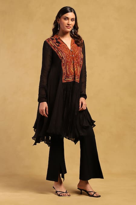Buy Ritu Kumar Black Viscose, Chinon Embroidery, Sequins V-neck Hand Kurta And Pant Set Online at Aza Fashions Buy_Ritu Kumar_Black Viscose, Chinon Embroidery, Sequins V-neck Hand Kurta And Pant Set _Online_at_Aza_Fashions