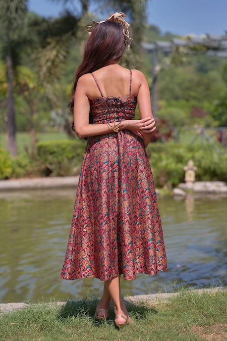 Safaa Multi Color Silk Sweetheart Neck La Fleur Sauvage Floral Pattern Dress Online at Aza Fashions Safaa_Multi Color Silk Sweetheart Neck La Fleur Sauvage Floral Pattern Dress _Online_at_Aza_Fashions
