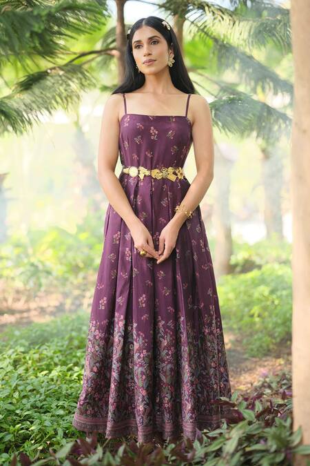 Shop Safaa Purple Silk Embroidery Square Neck Le Temps Des Fleurs Woven Dress Online at Aza Fashions Shop_Safaa_Purple Silk Embroidery Square Neck Le Temps Des Fleurs Woven Dress _Online_at_Aza_Fashions