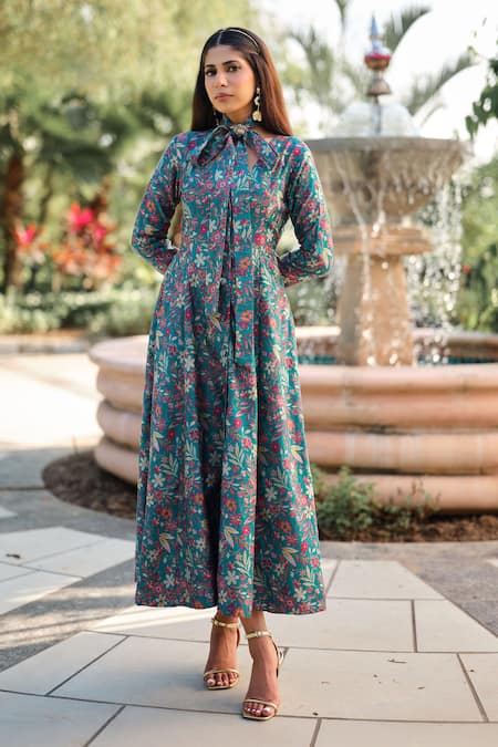 Safaa La Folie Bleue Floral Woven Dress 