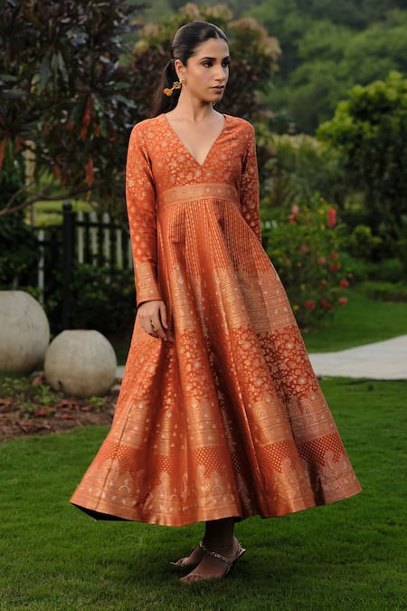 Safaa Moonga Silk Woven Weaving Flared Dress 