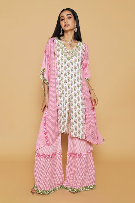 Sakshi Girri Floral Print Kaftan & Bell Bottom Pant Set 