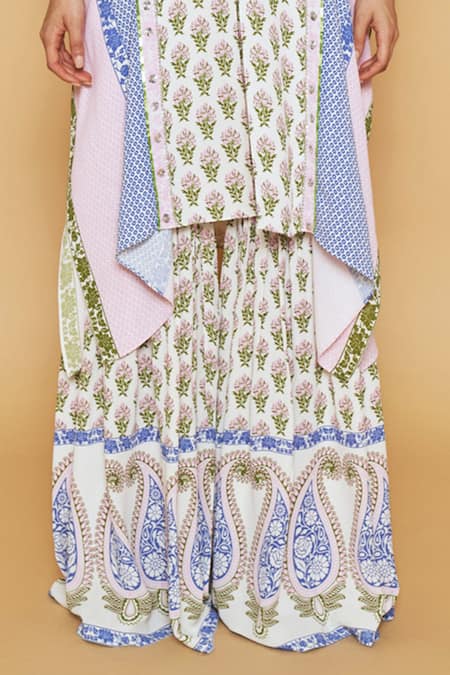 SAKSHI GIRRI Ivory Georgette Sequins, Stones, Beads Floral Printed Kaftan And Sharara Set Online at Aza Fashions SAKSHI GIRRI_Ivory Georgette Sequins, Stones, Beads Floral Printed Kaftan And Sharara Set_Online_at_Aza_Fashions