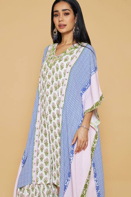 SAKSHI GIRRI Ivory Georgette Sequins, Stones, Beads Floral Printed Kaftan And Sharara Set at Aza Fashions SAKSHI GIRRI_Ivory Georgette Sequins, Stones, Beads Floral Printed Kaftan And Sharara Set_at_Aza_Fashions