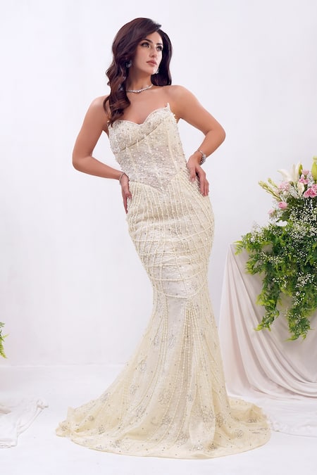 Shourya Gatha Chantilly Pearl Mermaid Gown 