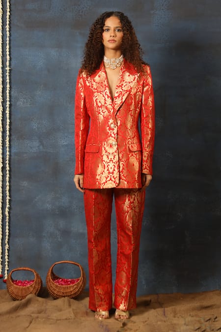 Swatee Singh Brocade Pattern Blazer & Pant Set 