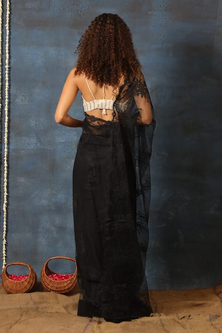 Swatee Singh Chantilly Lace Saree With Embroidered Blouse 