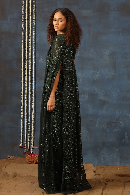 Swatee Singh Sequins Saree With One Shoulder Blouse 