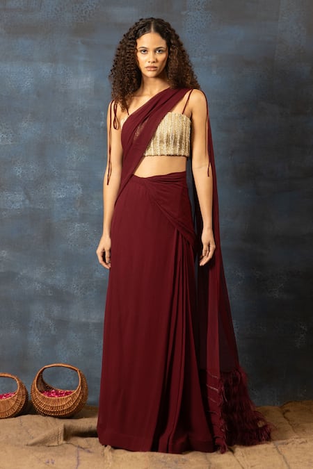 Swatee Singh Pre-Stitched Saree With Embroidered Blouse 