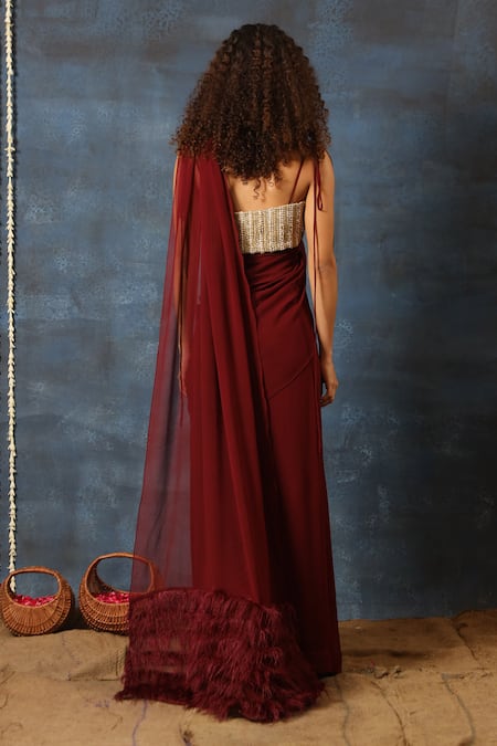 Swatee Singh Pre-Stitched Saree With Embroidered Blouse 