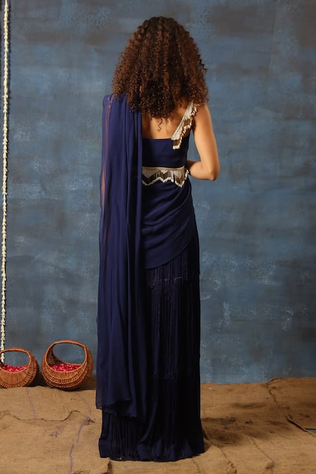 Swatee Singh Fringe Pre-Stitched Saree With Embellished Blouse 