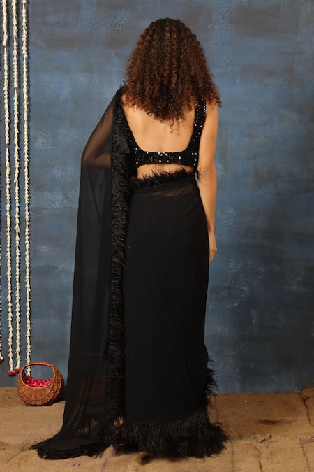 Swatee Singh Sequin & Feather Work Saree With Blouse 