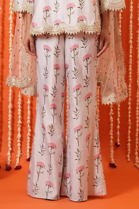 Swatee Singh_Off White Chanderi Lace, Sequins Square Neck Digital Print Kurta Set _Online_at_Aza_Fashions