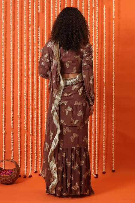 Swatee Singh Gold Foil Butterfly Pre-Stitched Saree With Blouse 