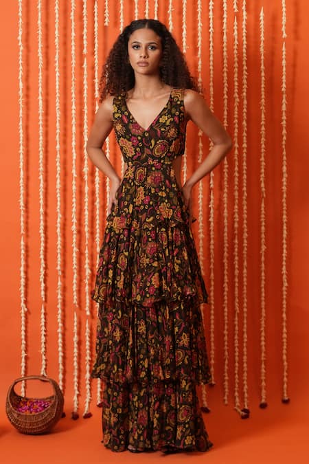 Swatee Singh Digital Print Tiered Dress 