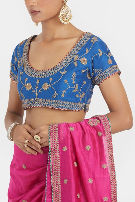 Buy_Kora_Fuchsia , , Embroidery, Floral Dori Saree And Blouse 