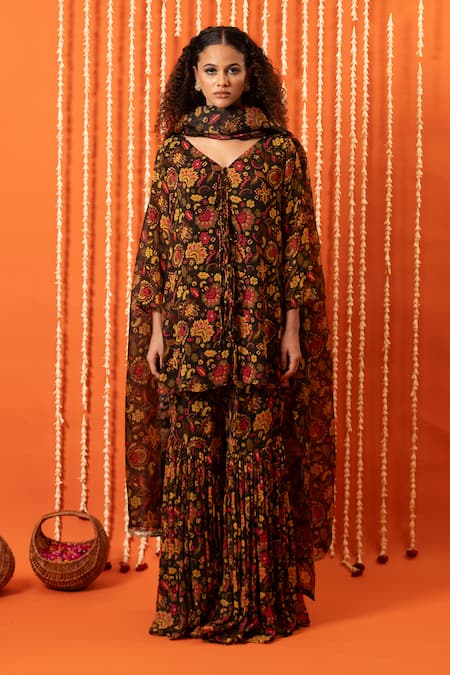 Swatee Singh Digital Print Tie-Up Kurta Sharara Set 