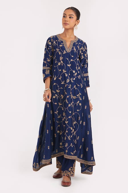 Kora Silk Chanderi Dori Embroidered Pants 