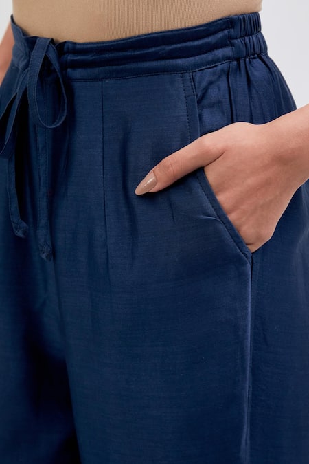 Kora_Navy Chanderi Silk Embroidery, Beads, Sequins Dori Pants _at_Aza_Fashions