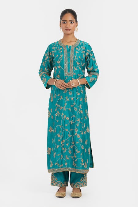 Kora Silk Chanderi Dori Embroidered Pants 