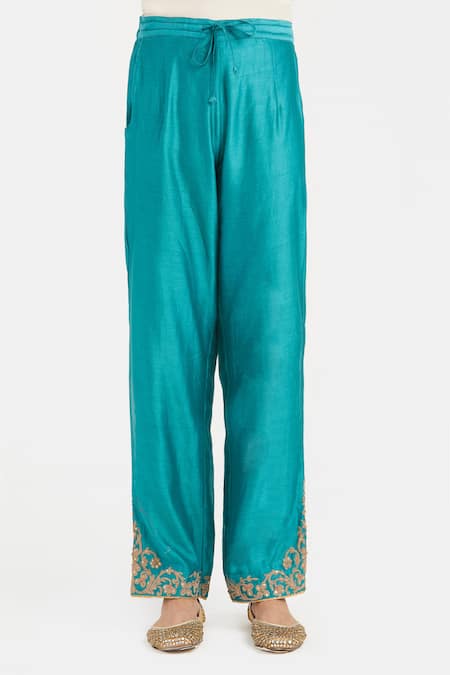 Kora Silk Chanderi Dori Embroidered Pants 