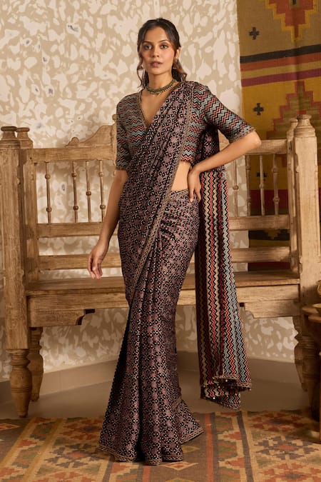 Akashi Clothing Ajrakh Print Saree With Blouse 