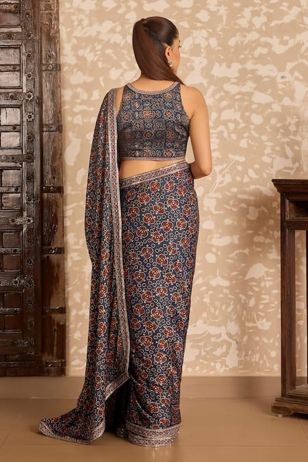 Akashi Clothing Ajrakh Printed Saree With Blouse 