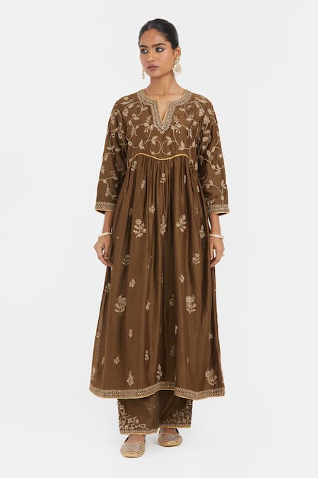 Kora Silk Chanderi Dori Embroidered Pants 