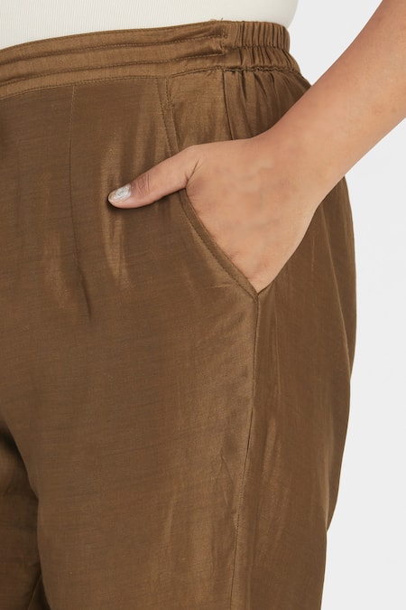 Buy_Kora_Olive Green Chanderi Silk Embroidery, Beads, Sequins Dori Pants _Online_at_Aza_Fashions