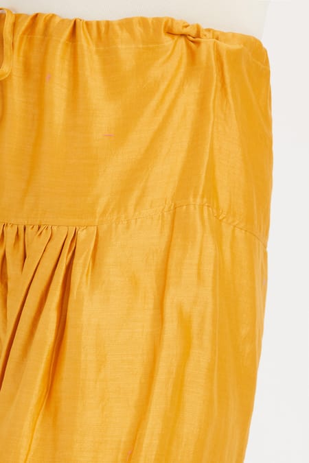 Buy_Kora_Yellow Silk, Chanderi Embroidery, Beads, Sequins Dori Salwar _Online_at_Aza_Fashions
