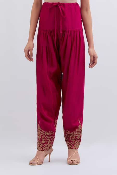 Kora_Fuchsia Chanderi Silk Embroidery, Beads, Sequins Dori Salwar _Online_at_Aza_Fashions