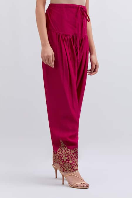 Buy_Kora_Fuchsia Chanderi Silk Embroidery, Beads, Sequins Dori Salwar _Online_at_Aza_Fashions