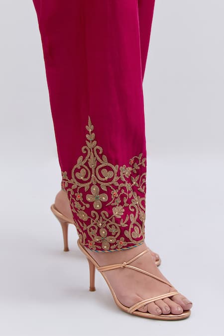 Shop_Kora_Fuchsia Chanderi Silk Embroidery, Beads, Sequins Dori Salwar _Online_at_Aza_Fashions