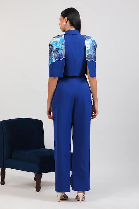 Zosia Aquarelle Print Jacket Pant Set 