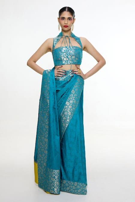 Ekaya Banaras Floral Handwoven Satin Saree 