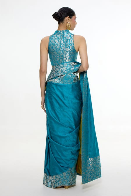 Ekaya Banaras Floral Handwoven Satin Saree 