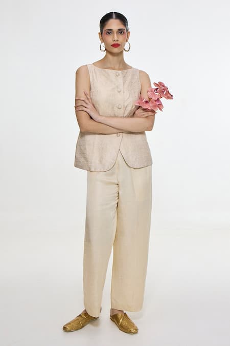 Ekaya Banaras Handwoven Waistcoat & Pant Set 