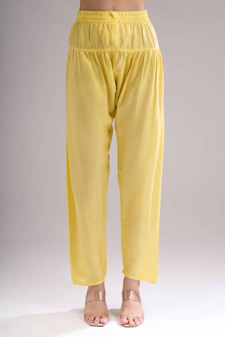 Samyukta Singhania_Yellow Chanderi Silk, Shantoon, Chiffon Gota Patti, Embroidery, Anarkali Set _at_Aza_Fashions