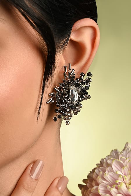 Shop House Of D"Oro Black Beads, Crystals, Stones Pincushion And Embellished Studs Online at Aza Fashions Shop_House Of D"Oro_Black Beads, Crystals, Stones Pincushion And Embellished Studs _Online_at_Aza_Fashions