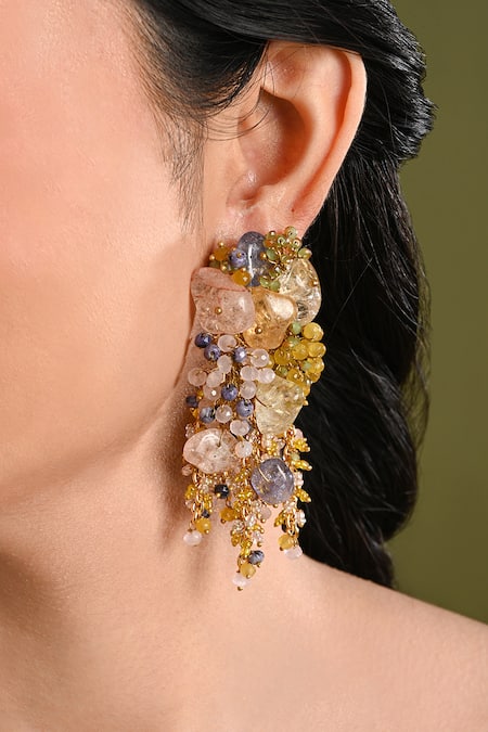 Shop House Of D"Oro Multi Color Beads, Gemstones Florelle And Cluster Dangler Earrings Online at Aza Fashions Shop_House Of D"Oro_Multi Color Beads, Gemstones Florelle And Cluster Dangler Earrings _Online_at_Aza_Fashions