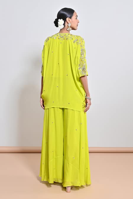 Keith Gomes Sequins Flower Embroidered Kaftan & Palazzo Set 