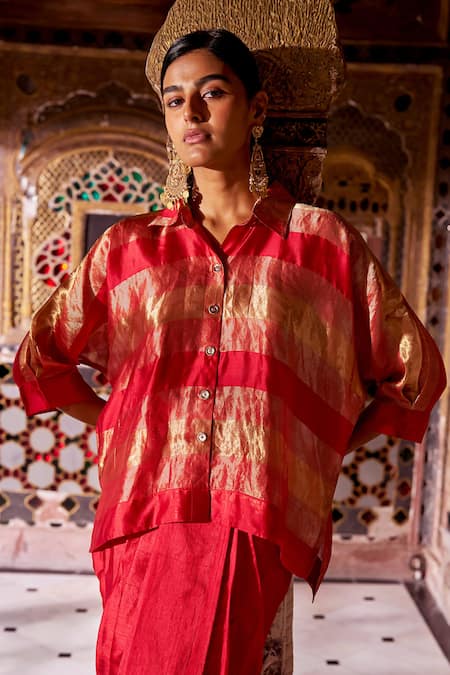 Dash And Dot Zari Silk Oversized Shirt 