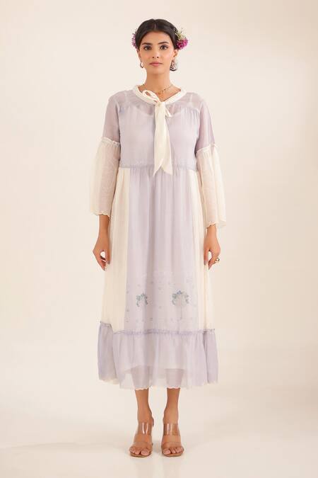 Shop_Tatwa_Blue Chanderi Embroidery Round Neck Kurta 