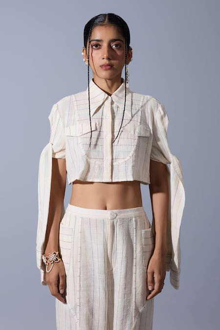 Quod Cropped Tie-Up Sleeves Shirt 