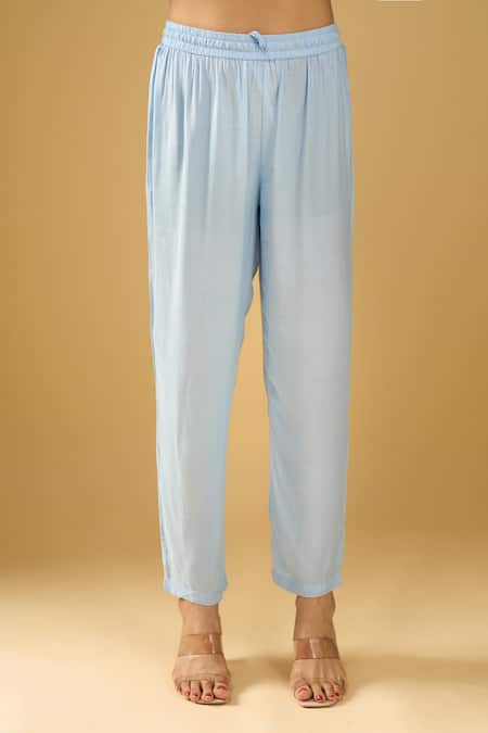 Naintara Bajaj_Blue Chanderi Silk, Shantoon, Kota Doria Embroidery, Chikankari Kurta Set _at_Aza_Fashions