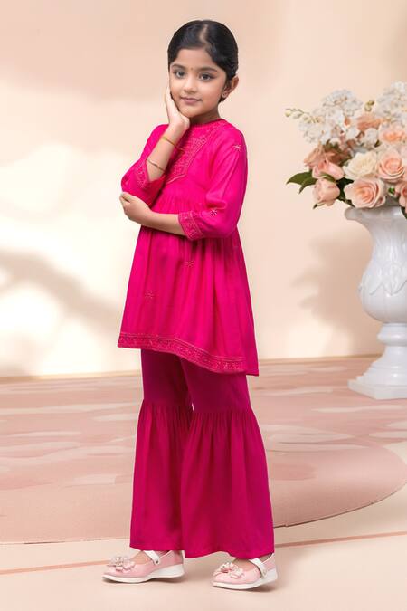 Buy Petite Pomme Magenta Rayon Embroidery, Metallic Thread Kurta With Sharara Online at Aza Fashions Buy_Petite Pomme_Magenta Rayon Embroidery, Metallic Thread Kurta With Sharara _Online_at_Aza_Fashions