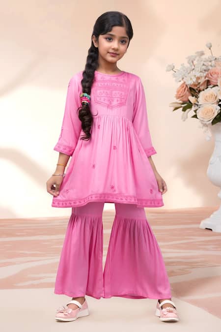 Petite Pomme Embroidered Kurta With Sharara