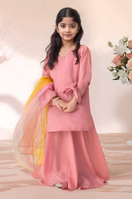 Petite Pomme Placement Embroidered Kurta & Divider Pant Set 