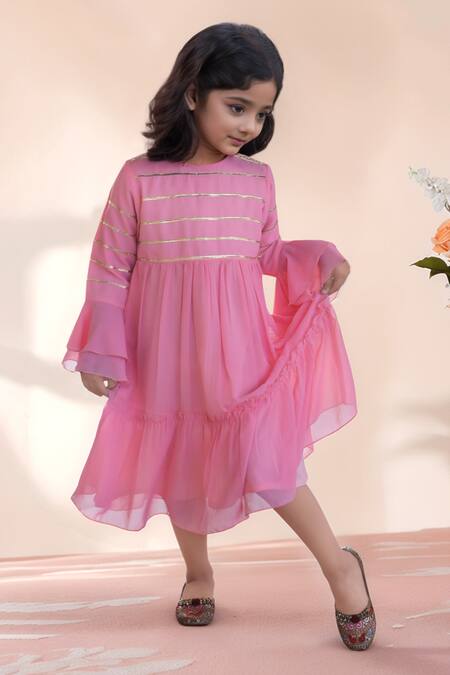 Buy_Petite Pomme_Pink Georgette Zari Gota Patti Work Dress 